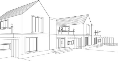 ev mimarisi çizimi 3d illüstrasyon