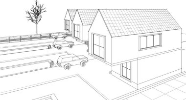 ev mimarisi çizimi 3d illüstrasyon