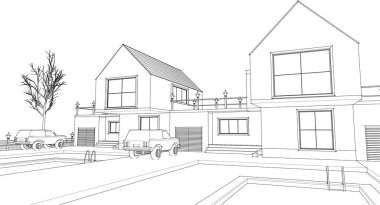 ev mimarisi çizimi 3d illüstrasyon