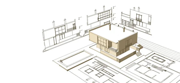 屋宇工程图则3D渲染 — 图库照片