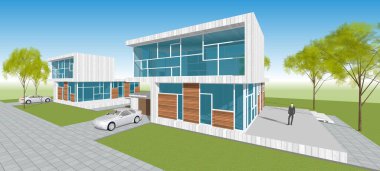 Modern bir evin 3D görüntüsü