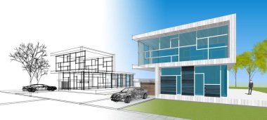 Modern bir evin 3D görüntüsü