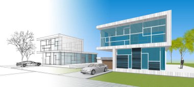 Modern bir evin 3D görüntüsü