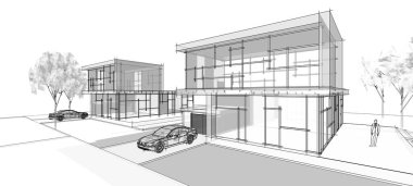 Modern bir evin 3D görüntüsü