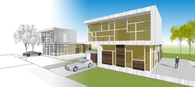 Modern bir evin 3D görüntüsü