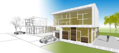 Modern bir evin 3D görüntüsü