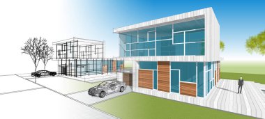 Modern bir evin 3D görüntüsü