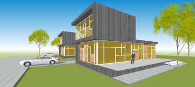 Modern bir evin 3D görüntüsü