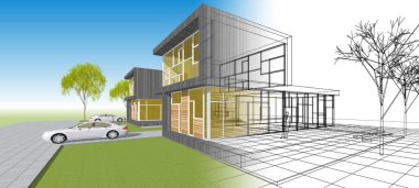 Modern bir evin 3D görüntüsü