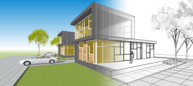 Modern bir evin 3D görüntüsü