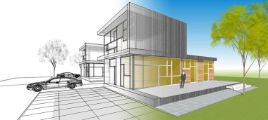 Modern bir evin 3D görüntüsü