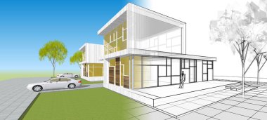 Modern bir evin 3D görüntüsü