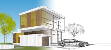 Modern bir evin 3D görüntüsü