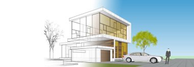 Modern bir evin 3D görüntüsü