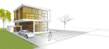 Modern bir evin 3D görüntüsü