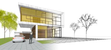 Modern bir evin 3D görüntüsü