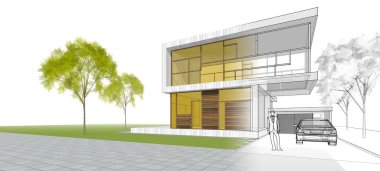 Modern bir evin 3D görüntüsü