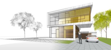 Modern bir evin 3D görüntüsü