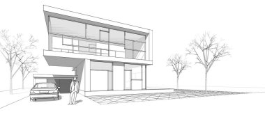 Modern bir evin 3D görüntüsü