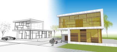 Modern bir evin 3D görüntüsü