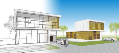 Modern bir evin 3D görüntüsü