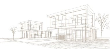 Modern bir evin 3D görüntüsü