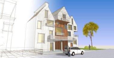 Kasaba mimari projesi çizimi 3D illüstrasyon