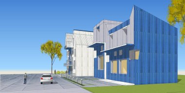 Kasaba mimari projesi çizimi 3D illüstrasyon