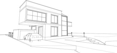 Kasaba mimari projesi çizimi 3D illüstrasyon