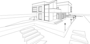 Kasaba mimari projesi çizimi 3D illüstrasyon