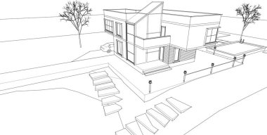 Kasaba mimari projesi çizimi 3D illüstrasyon