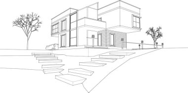 Kasaba mimari projesi çizimi 3D illüstrasyon