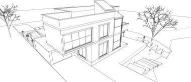 Kasaba mimari projesi çizimi 3D illüstrasyon