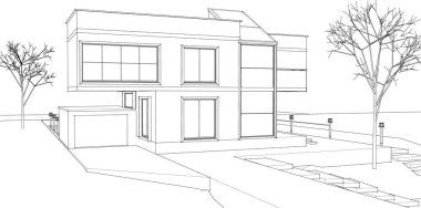 Kasaba mimari projesi çizimi 3D illüstrasyon