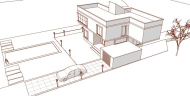 Kasaba mimari projesi çizimi 3D illüstrasyon