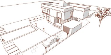 Kasaba mimari projesi çizimi 3D illüstrasyon