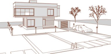 Kasaba mimari projesi çizimi 3D illüstrasyon