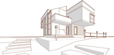 Kasaba mimari projesi çizimi 3D illüstrasyon