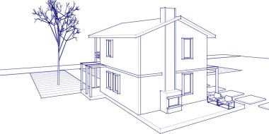 Kasaba mimari projesi çizimi 3D illüstrasyon