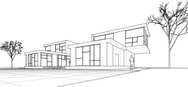 Kasaba mimari projesi çizimi 3D illüstrasyon