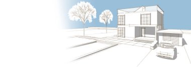 Kasaba mimari projesi çizimi 3D illüstrasyon