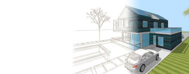 Kasaba mimari projesi çizimi 3D illüstrasyon