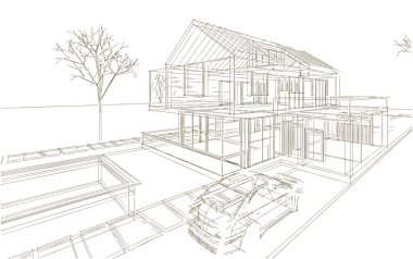 Kasaba mimari projesi çizimi 3D illüstrasyon