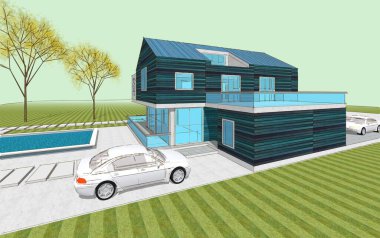 Kasaba mimari projesi çizimi 3D illüstrasyon