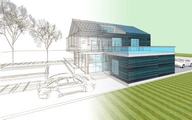 Kasaba mimari projesi çizimi 3D illüstrasyon