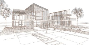 ev mimarisi çizimi 3d illüstrasyon