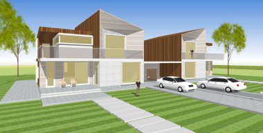 ev mimarisi çizimi 3d illüstrasyon