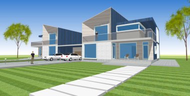 ev mimarisi çizimi 3d illüstrasyon