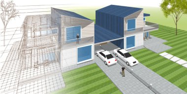 ev mimarisi çizimi 3d illüstrasyon