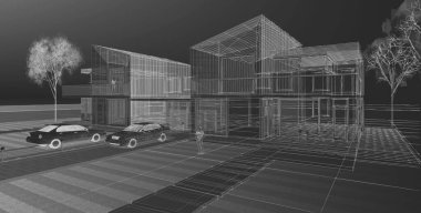 ev mimarisi çizimi 3d illüstrasyon